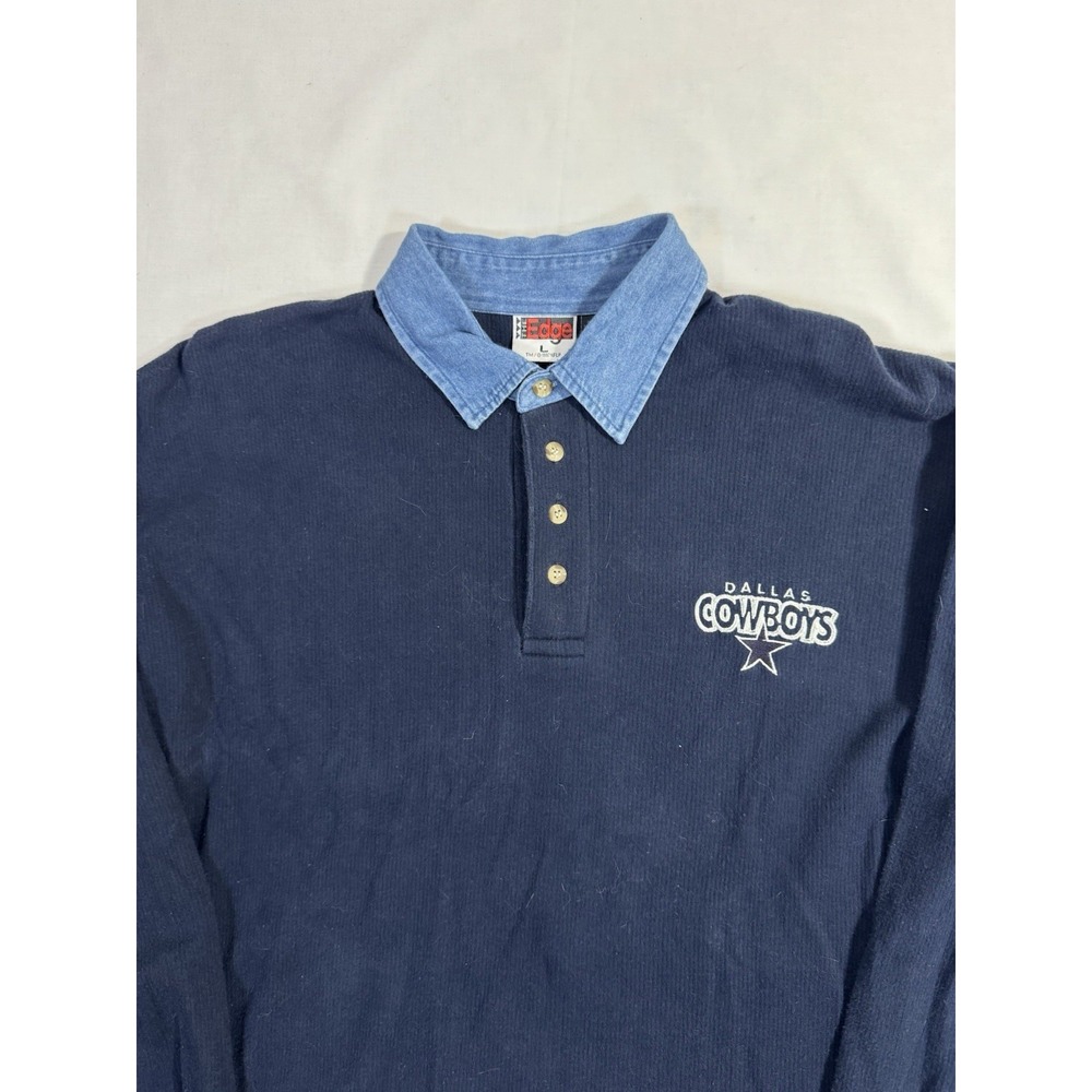 Vintage Dallas Cowboys Long Sleeve Polo Shirt Adult L Blue Sports Football 1997